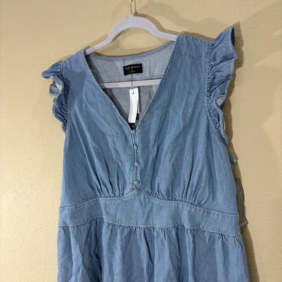 NWT Lane Bryant Dress “Denim” White Stripe Tiered Midi Dress Sz 18 Coastal Boho - Picture 3 of 11